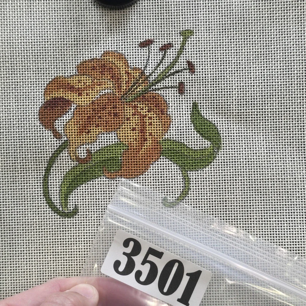 Vintage Betty Smith Traditions Hand Painted Needlepoint Canvas Orange Lily #671